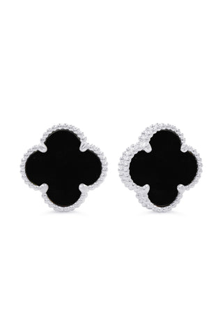 Onyx Clover Earrings, Small - White Gold, 10k Gold
