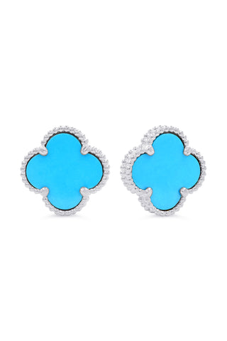 Turquoise Clover Earrings, Small - White Gold, 10k Gold