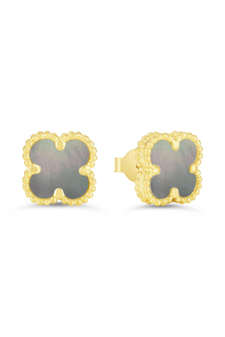 Black Pearl Clover Earrings, Mini - Yellow Gold, 10k Gold