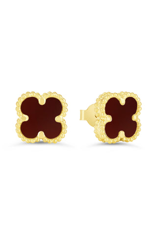 Carnelian Clover Earrings, Mini - Yellow Gold, 10k Gold