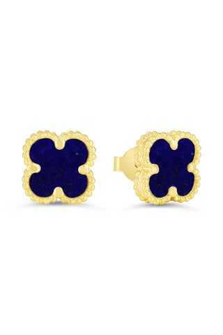 Lapis Lazuli Clover Earrings, Mini - Yellow Gold, 10k Gold