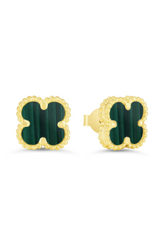Malachite Clover Earrings, Mini - Yellow Gold, 10k Gold