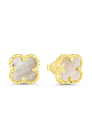 Mother Of Pearl Clover Earrings, Mini - Yellow Gold, 10k Gold