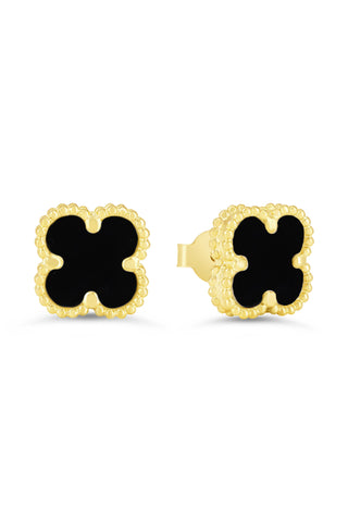 Onyx Clover Earrings, Mini - Yellow Gold, 10k Gold