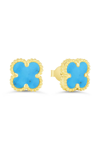 Turquoise Clover Earrings, Mini - Yellow Gold, 10k Gold
