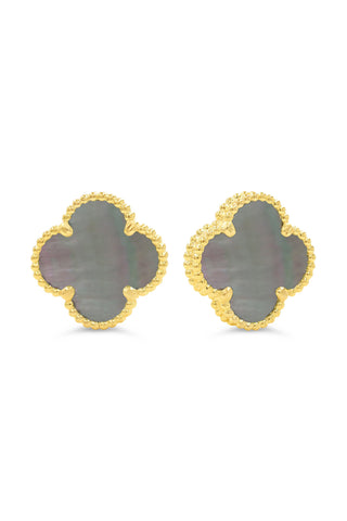 Black Pearl Clover Earrings, Small - Yellow Gold, 10k Gold