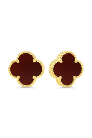 Carnelian Clover Earrings, Small - Yellow Gold, 10k Gold