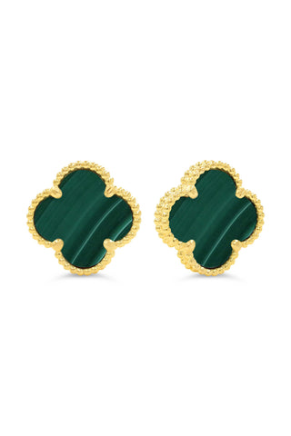 Malachite Clover Earrings, Small - Yellow Gold, 10k Gold