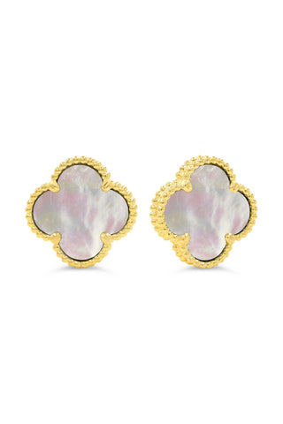 Mother Of Pearl Clover Earrings, Small - Yellow Gold, 10k Gold