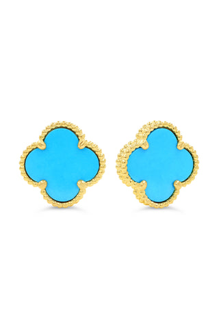 Turquoise Clover Earrings, Small - Yellow Gold, 10k Gold