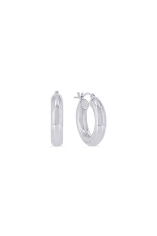 4MM Tube Hoop Earrings , Small - White Gold