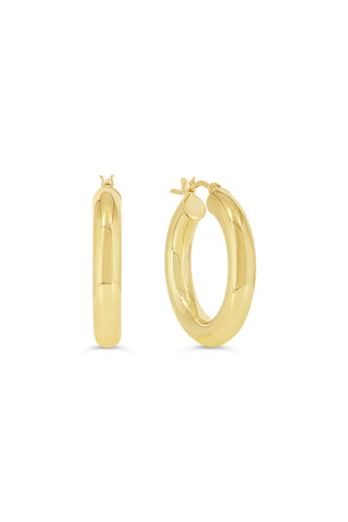 4MM Tube Hoop Earrings , Medium - Yellow Gold