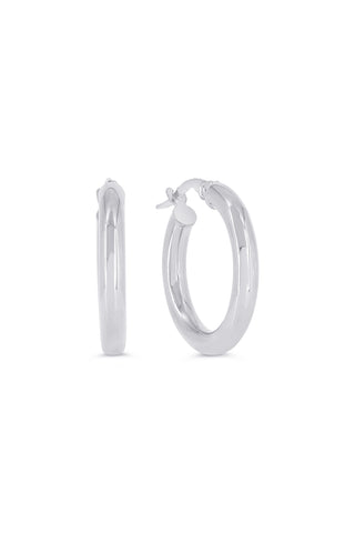 3MM Hoop Earrings, Medium - White Gold