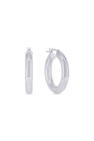 4MM Tube Hoop Earrings , Medium - White Gold