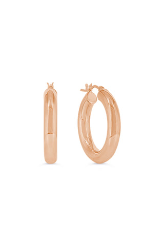4MM Tube Hoop Earrings , Medium - Rose Gold