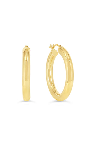 4MM Tube Hoop Earrings , Large - Yellow Gold