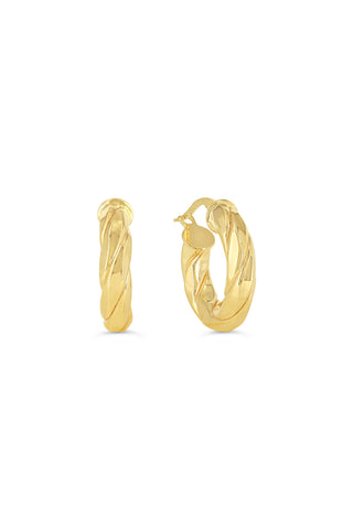 Polished Puffed and Twisted Hoop Earrings, Small
