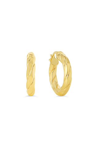 Polished Puffed and Twisted Hoop Earrings, Large