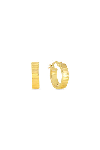 Diamond-Cut Ribbed Hoop Earrings, Small