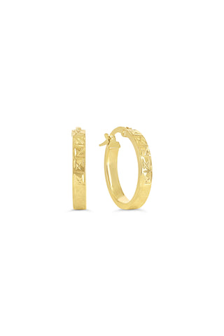 Diamond Cut Flat Round Hoop Earrings, Small