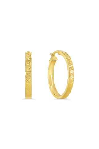 Diamond Cut Flat Round Hoop Earrings, Large