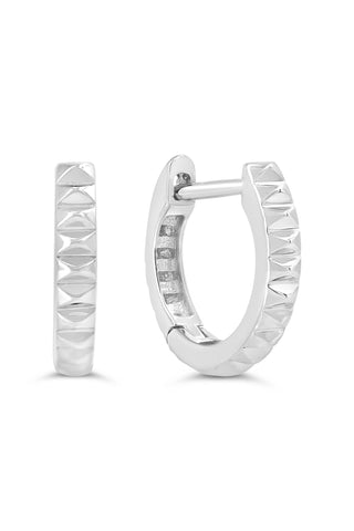 Cut Out Small Huggie Earrings - White Gold