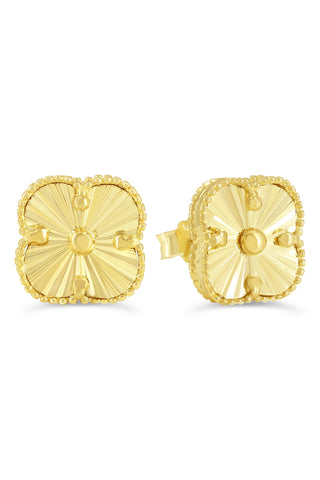 Diamond Cut Clover Stud Earrings , Large