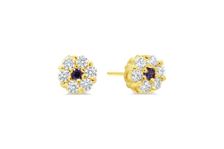 Cluster Daisy-Shaped CZ Stud Earrings - February