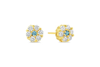 Cluster Daisy-Shaped CZ Stud Earrings - March