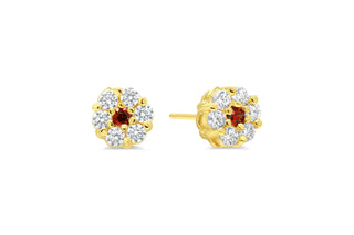 Cluster Daisy-Shaped CZ Stud Earrings - January