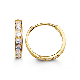 Channel Set CZ Huggie , 14MM - Yellow Gold
