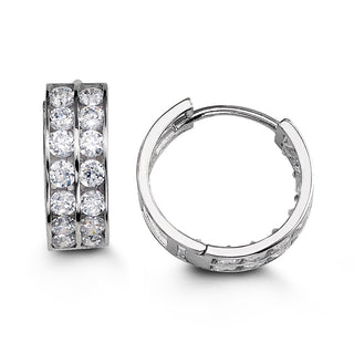 Double Row CZ Huggie - White Gold