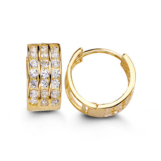 Three Row CZ Huggie - Yellow Gold