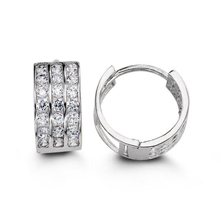 Three Row CZ Huggie - White Gold