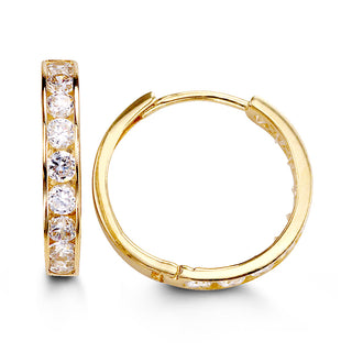 Channel Set CZ Huggie , 15MM - Yellow Gold