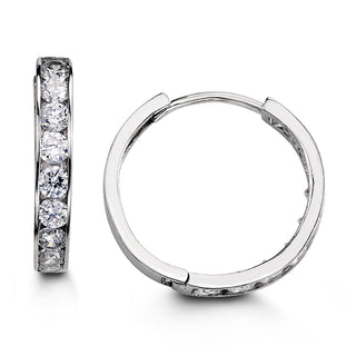 Channel Set CZ Huggie , 15MM - White Gold