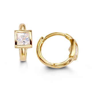 Princess Cut CZ Huggie - Yellow Gold