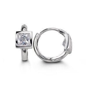 Princess Cut CZ Huggie - White Gold