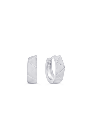 Polished Zig-Zag Huggie Earrings - White Gold