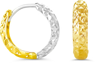 Diamond Cut Reversible Huggies Earrings - Yellow Gold