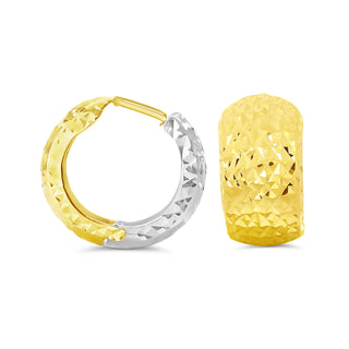 Wide Diamond Cut Reversible Huggies Earrings - Yellow Gold