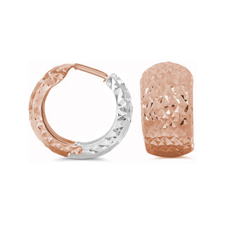 Wide Diamond Cut Reversible Huggies Earrings - Rose Gold