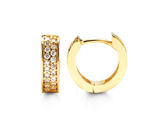 Double Row Pave Set Huggie Earrings - Yellow Gold