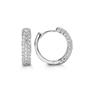 Soft-Edge Round Huggie Earrings - White Gold