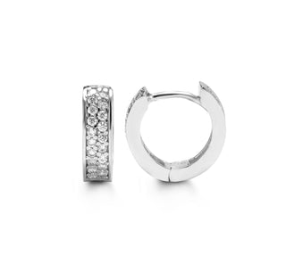 Double Row Pave Set Huggie Earrings - White Gold