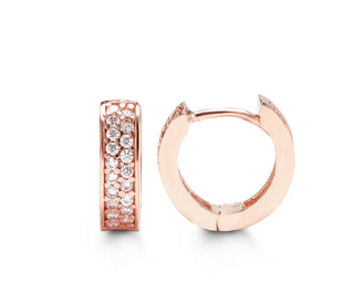 Double Row Pave Set Huggie Earrings - Rose Gold