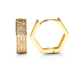 Hexagon Huggie Earrings - Yellow Gold