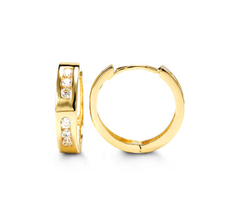 Channel Set  Huggie Earrings - Yellow Gold