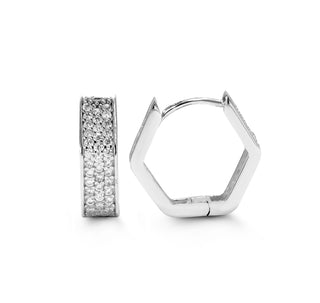 Hexagon Huggie Earrings - White Gold