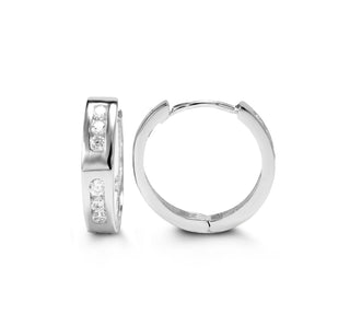 Channel Set  Huggie Earrings - White Gold